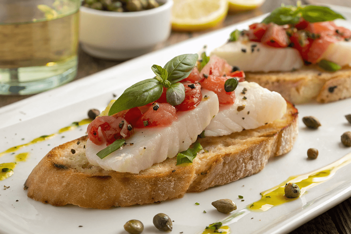 Bruschetta con carpaccio di cernia